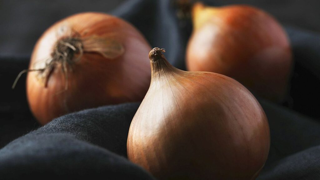 Cebollas marrones utilizadas para hacer tinte natural con piel de cebolla