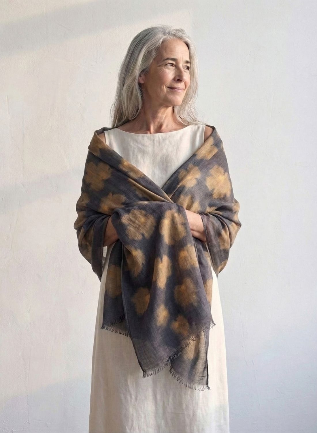 Foulard de lana con estampado de ecoprint