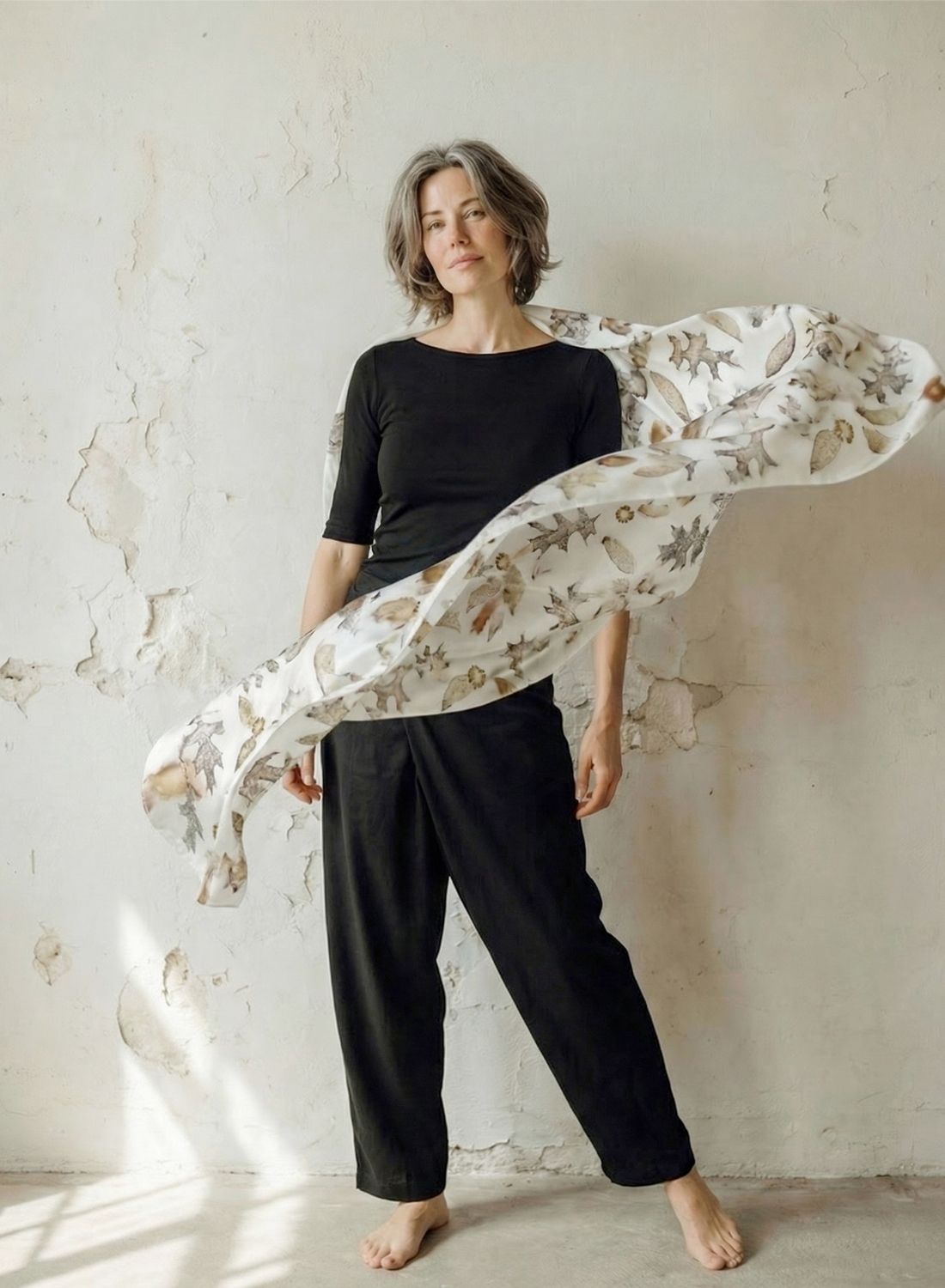 Chal de seda con estampado de ecoprint