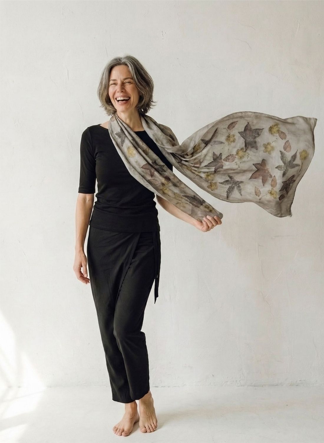 Foulard de seda con estampado de ecoprint 55cm