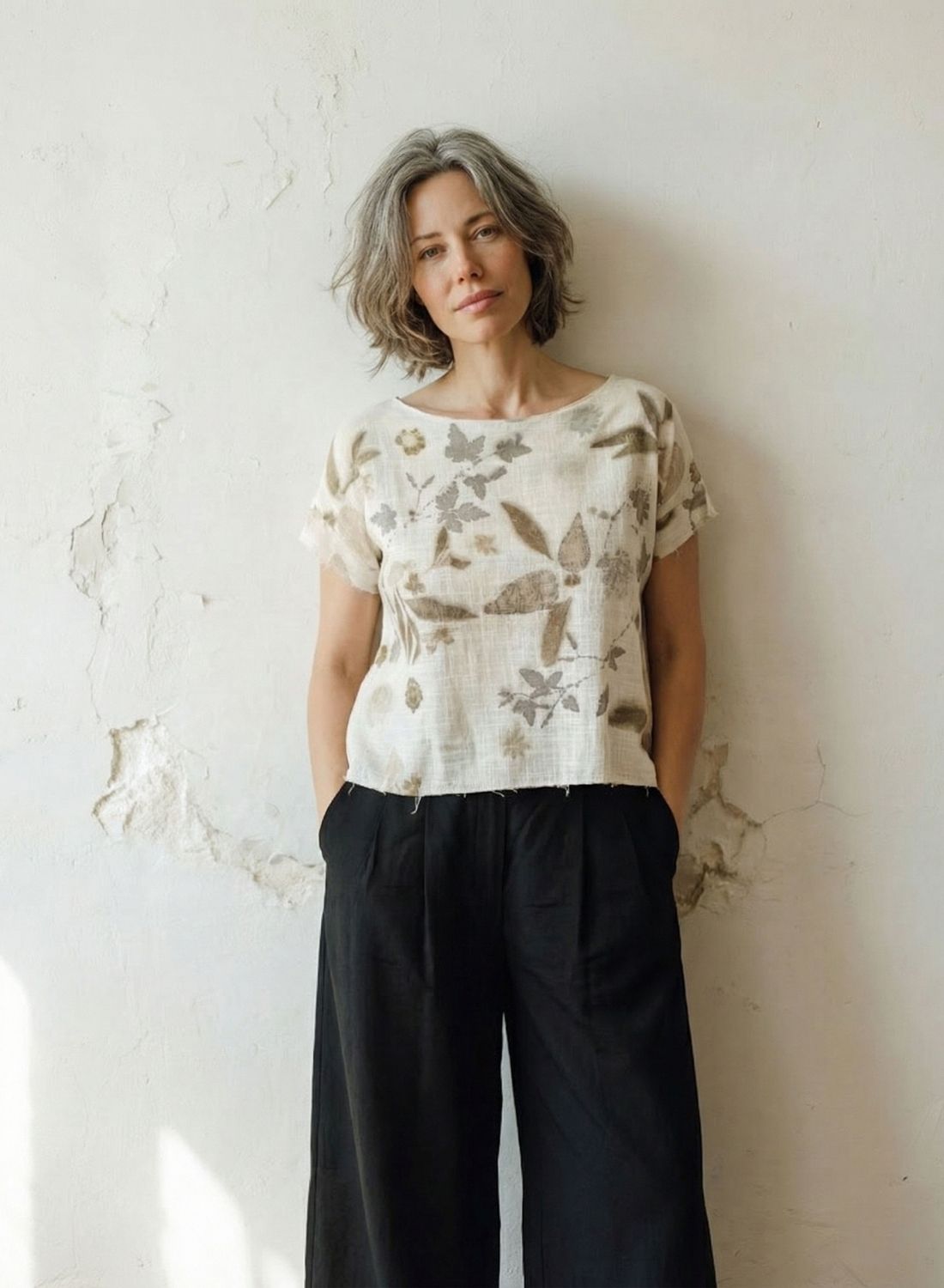 Top de algodón con estampado de ecoprint