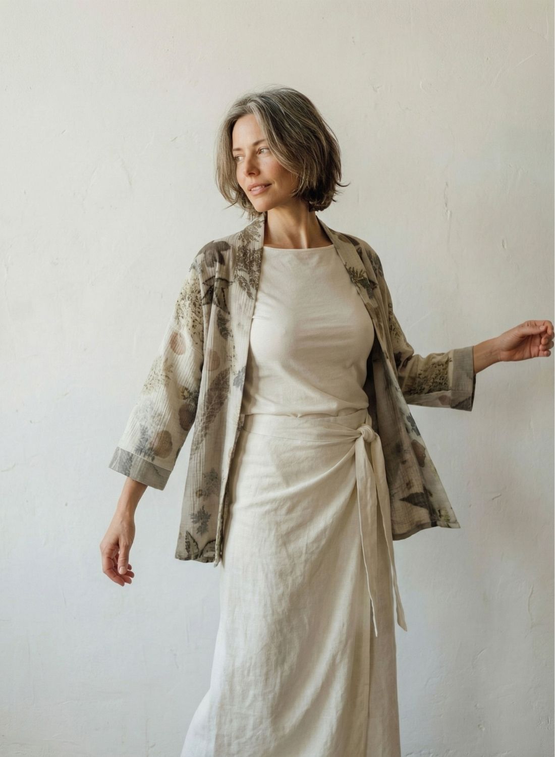 Chaqueta de algodón con estampado de ecoprint