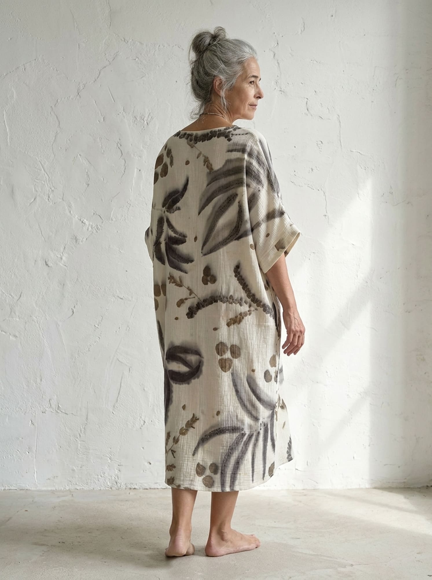 Kaftán de algodón con estampado de ecoprint - Imagen 3