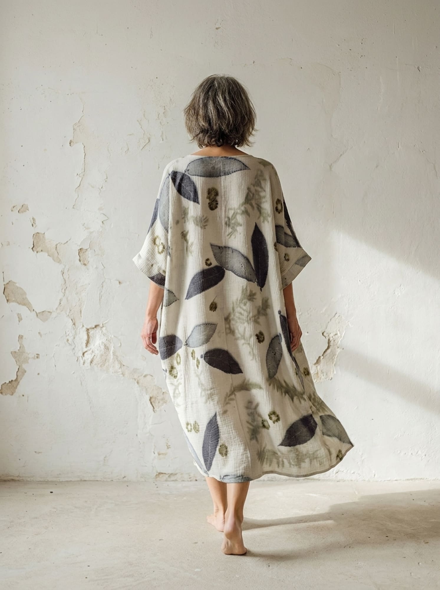 Kaftán de algodón con estampado de ecoprint - Imagen 5